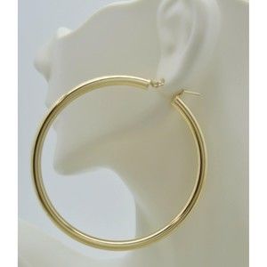 Real 10K Yellow Gold Large Hoop Shiny Earrings | 60mm x4mm 6.4gr